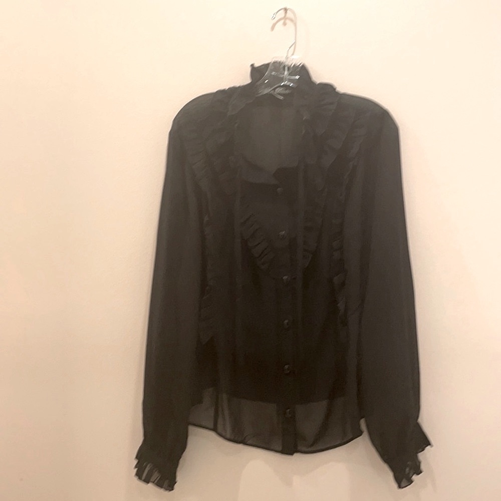 PLUS SIZENWT SIZE 3X TIE RUFFLE BLOUSE BlACK SPIN DOCTOR
